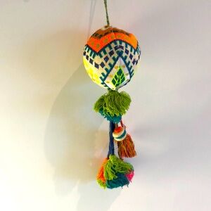 Indian woven Christmas tree ornament with hanging tassels